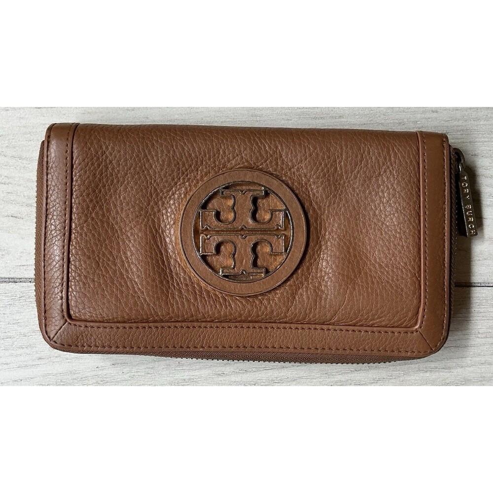Tory Burch Amanda Zip Continental Brown Pebbled Wallet